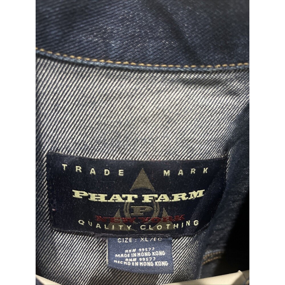 Vintage Y2K Phat Farm Dark Denim Jean Jacket Mens XL 90s Hip Hop Streetwear LNC - Picture 4 of 7